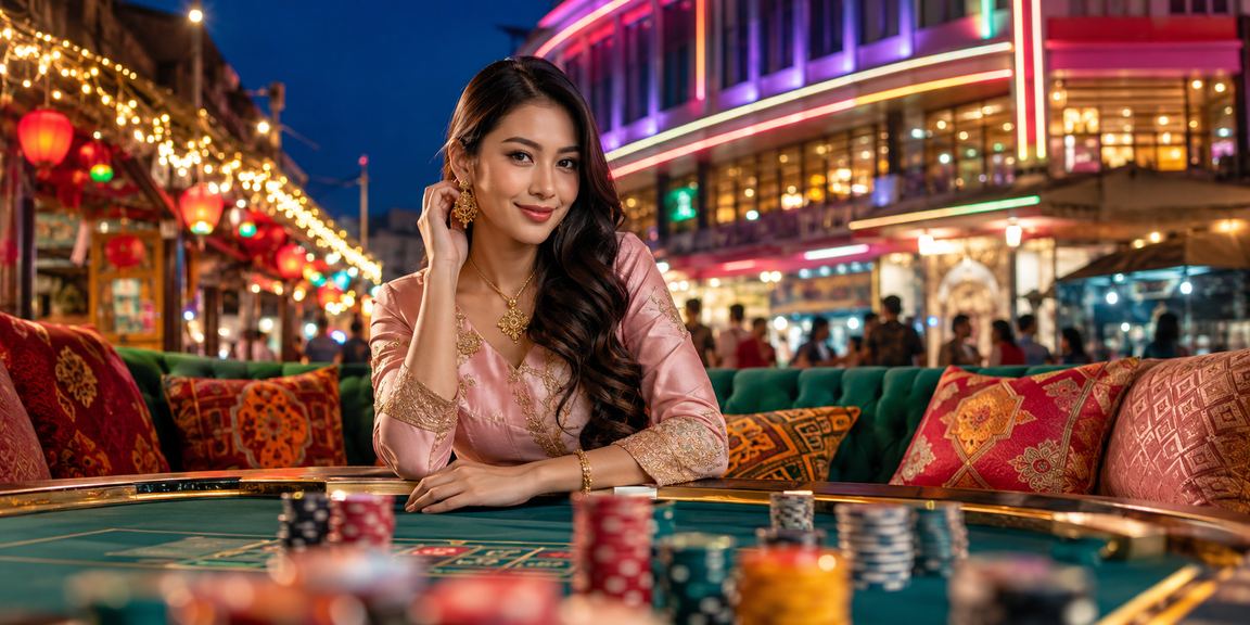 Permainan baccarat dalam gaya moden Malaysia di Kota Bharu dengan suasana kasino yang kontemporari