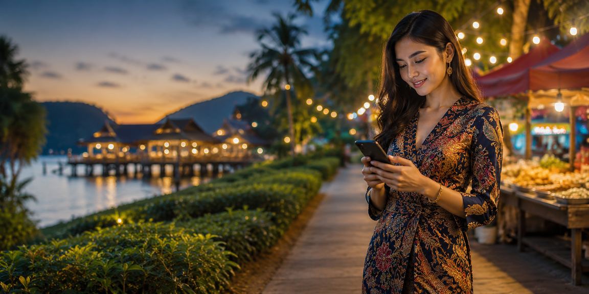 Kasino mudah alih di Langkawi dengan corak batik tradisional Malaysia yang cantik pada skrin telefon